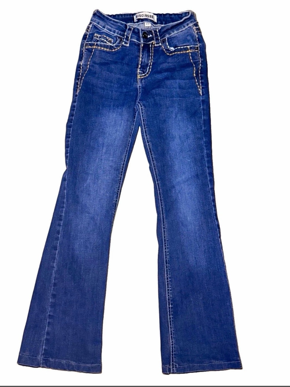 Disclosure Woman's Blue Bootcut Denim Jeans Size 4 24in Inseam Button/Zip